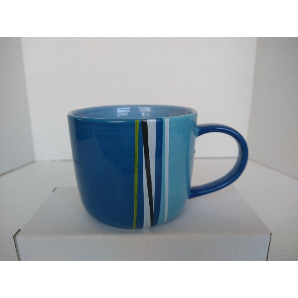 Starbucks 2008 Blue White Green Abstract Stripe Mug Cup Coffee Tea Large wide